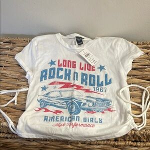 Windsor White Rock & Roll 1967 Cropped T-Shirt with Ties on Sides